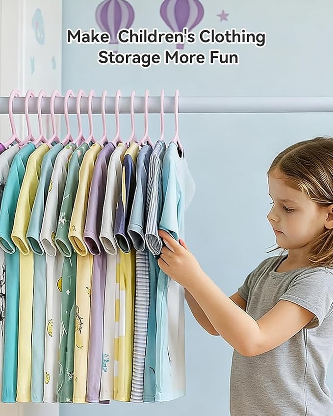 Plastic Kids Hangers, Pack of 60, Ultra Slim Closet Hangers, Non-Slip, Space-Saving, Sturdy, 14" W x 7" H (for Children Aged 7-12 Years),Light Pink, UAPY0760P