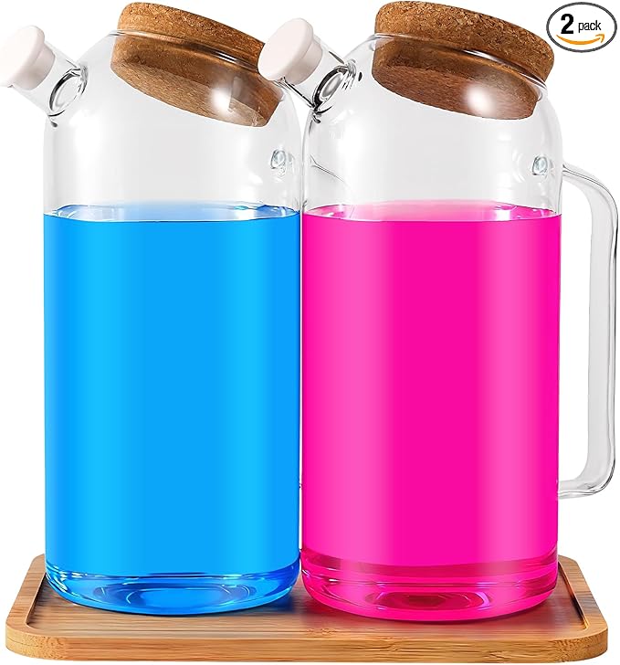 TLY 2 Pack Glass Laundry Detergent Dispenser with Tray,60oz Tilted Spout Laundry Soap Container for Laundry Room Organization Detergent Storage Containers for Powder