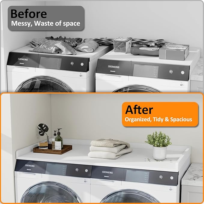 Washer Dryer Countertop, 54" Width * 27.4” Depth Washer and Dryer Covers for The Top for Laundry Room Organization, Washer and Dryer Countertop Shelves, White