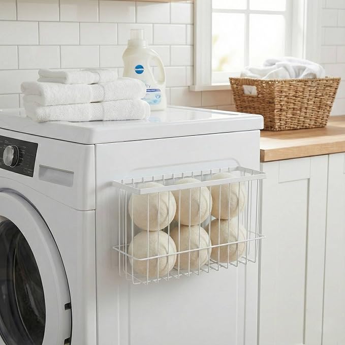 Magnetic Dryer Ball Holder Basket for Laundry Room,Magnet Lint Bin Dryer Ball Laundry Organizer, Iron Wool Dryer Ball Fridge Container Basket for Laundry Room Organization Home Storage