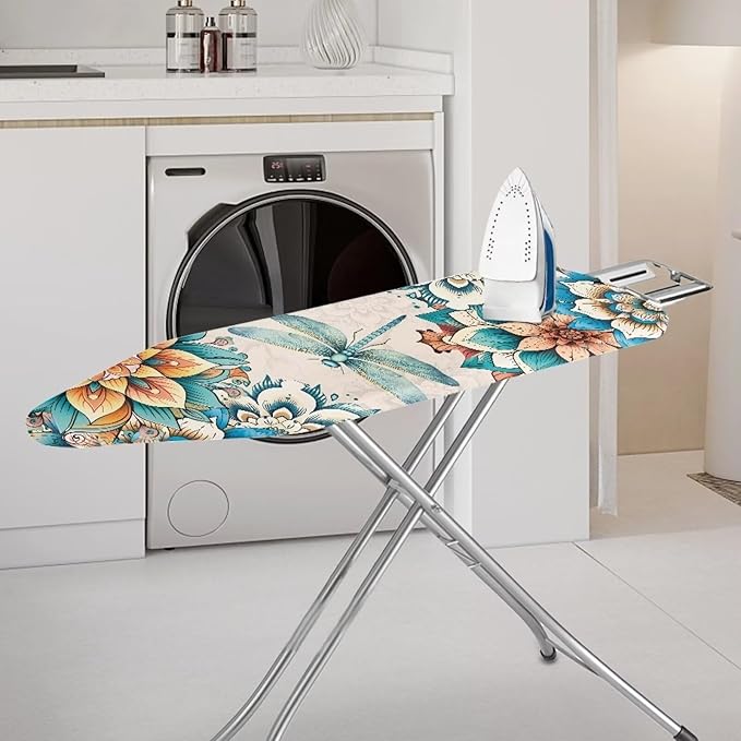 Boho Mandala Dragonfly Ironing Board Cover Standard Size, Durable Stretchable Non Stick Scorch Iron Board Cover, Easy Fit for 15 x 54 Inches Boards, Easy to Use