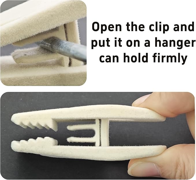 20PCS Velvet Hanger Clips, Non-Slip Velvet Clips Strong Finger Clips Clothes Clips Pants Hangers Clips, Ivory