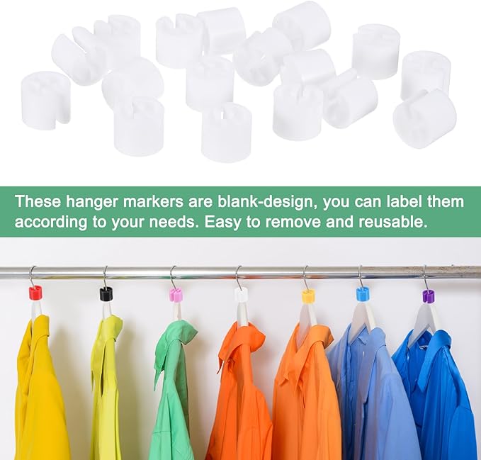 300-Pack Clothes Hanger Markers Blank, Plastic Garment Color Coded Size Clips Fit 3.5mm Rod for Clothing/Wire Hangers, Colored Coding Marker [White]