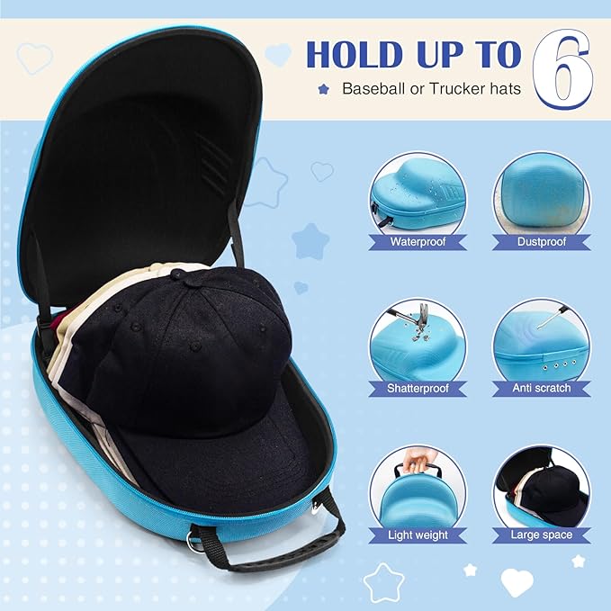 Hat Organiser Protects up to 6 Hats Travel Hat Case with Carry Handle and Adjustable Shoulder Strap for Men and Women for Travel and Home Storage