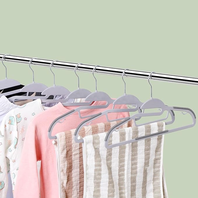 Nouva Heavy Duty Plastic Clothes Hangers 50 Pack - Non-Slip Design 0.24 Inches Thick,360° Swivel Hook Space Saving Organizer Coat Hanger for Bedroom Closet,Shirts,Pants,Grey