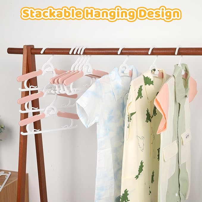 20 Pack Baby Clothes Hangers, 11-15" Adjustable Non-Slip Thickened Kid Hangers for Nursery Closet Toddlers Infant Children to Teenager (Pink)