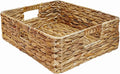 Rectangular Water Hyacinth Storage Baskets, Wicker Storage Baskets for Shelves, Square Shallow Basket, Woven Drawer Basket With Handle, 15.2” L x 12” W x 4.7” H