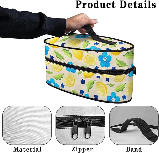 Lemon Blue Floral Iron Tote Bag Stain Resistant Travel Irons Storage Box Washable Protective Carrying Bag with Handle Compatible with Most Irons