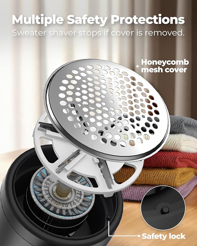 Fabric Shaver, Electric Lint Remover, Sweater Shavers to Remove Pilling with 3 Speeds, 6 Leaf Blade, LED Display & Type-C Rechargeable, Removes Fuzz, Pills for Clothes, Couch, Furniture