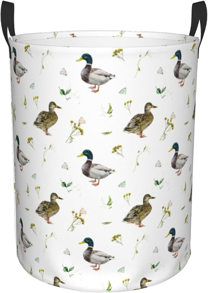 Laundry Basket Cute Mallard Duck Room Decor,Round Laundry Hamper Waterproof Dirty Clothes Hamper Collapsible Laundry Baskets With Handles,Toy/Clothes Storage Basket For Home Dorm Bathroom Decor