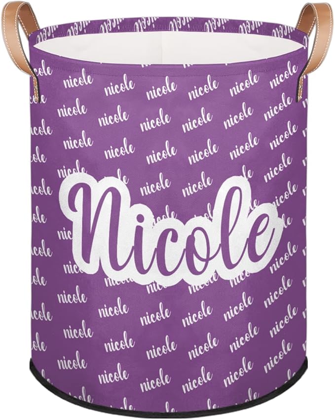 Custom Name Laundry-Hamper, Personalized Purple Kids-Clothes-Hamper Foldable with Name, Customized Storage Basket with Handles Waterproof Gift for Boys Girls Baby Women