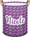 Custom Name Laundry-Hamper, Personalized Purple Kids-Clothes-Hamper Foldable with Name, Customized Storage Basket with Handles Waterproof Gift for Boys Girls Baby Women