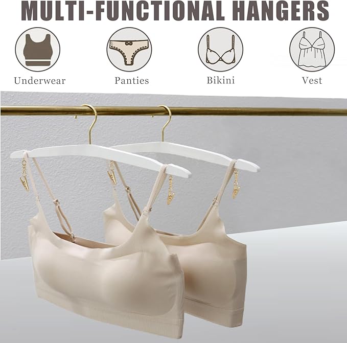 Besser 10 Pack Lingerie Hangers with Gold Metal Clips,Imitation Wood Grain Bralettes Bikini Hangers,Plastic Material Hangers for Bras,Tank Tops,Bralettes, Bikini