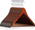 Casafield - 10 Walnut Wooden Suit Hangers - Premium Lotus Wood with Notches & Chrome Swivel Hook for Dress Clothes, Coats, Jackets, Pants, Shirts, Skirts