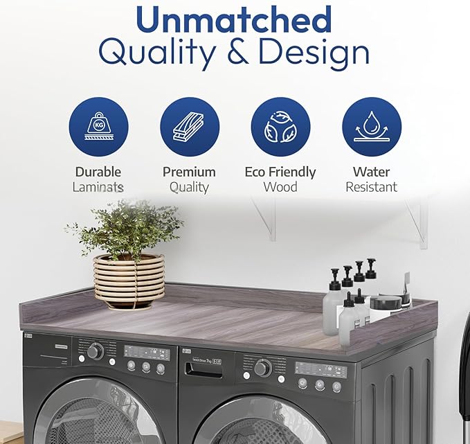 OfficeSimpli Washer Dryer Countertop, Made in USA, Non-Slip Pads, Laundry Room Wood Topper, Washer Dryer Cover for Top, Laundry Countertop, Laminate Finish (Iconic Maple, Large (30" x 58"))