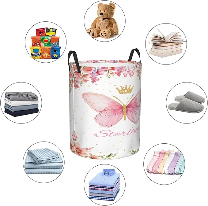 Personalized Butterfly Laundry Basket For Baby Kids Boys Girls Adult Custom Hamper Basket With Name For Bathroom Bedrooms Collapsible Baby Laundry Basket, Dirty Clothes Hamper With Handles