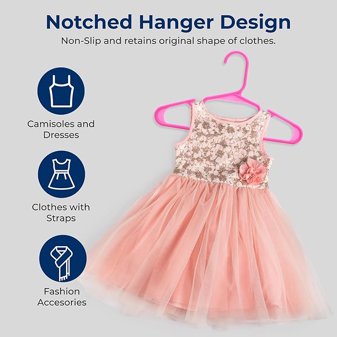 SereneLife 40 Pack Plastic Kids Hangers – Non-Slip Baby Hangers for Closet, Space-Saving Thin Design for Organizing Clothes, Infant, Toddler, and Newborn Clothing (Pink)