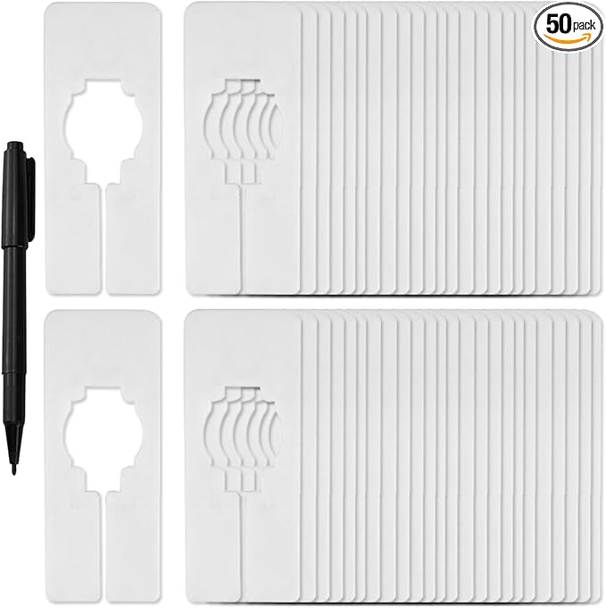 Blulu 50 Pack Closet Rack Dividers Rectangular with a Marker Pen White Clothing Hanger Dividers Writable and Reusable for Sorting Clothing Size, Color