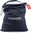 WiseBoy Laundry Bag, 23.6x35 inch Oversized Laundry Bags, Travel Laundry Bag Dirty Clothes Organizer, Nylon Wet Dry Storage Bag for College Dorm, Camping, Caravan, Navy Blue