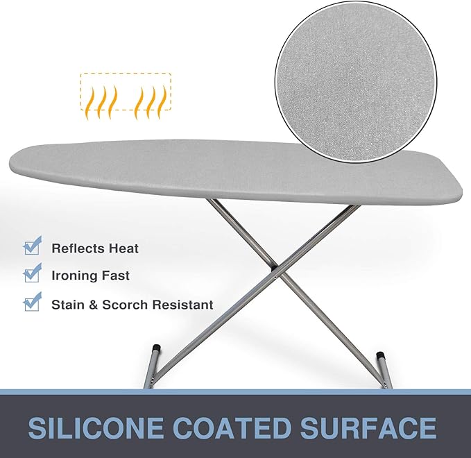 Ironing Board Cover and Pad, Standard Size 15x54, Thick Padding, Elastic Edge, Silicone Coated, Resist Scorching, Adjustable Fastener, Heavy Duty Padded Iron Board Covers (Grey)