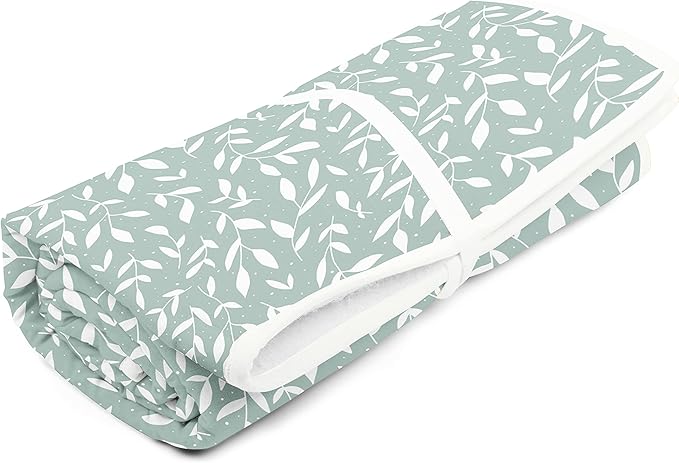 Encasa XO Ironing Mat/Pad (Large 48"x28") with 3mm Padding & Silicone Iron Rest for Steam Pressing on Tabletop or Bed - Heat Resistant, Portable, Quilting & Travel Blanket - Green Leaflet