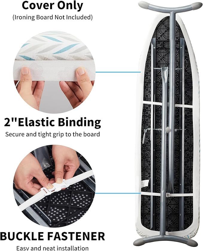 BNDX Ironing Board Cover and Pad for Gift - Silicone Coating, Scorch Resistant Padding,Extra Thick Heavy Duty Padded 4 Layers, 2" Elastic Edge,2 Click Buckles for Smooth Iron, Summer Willow 15x54