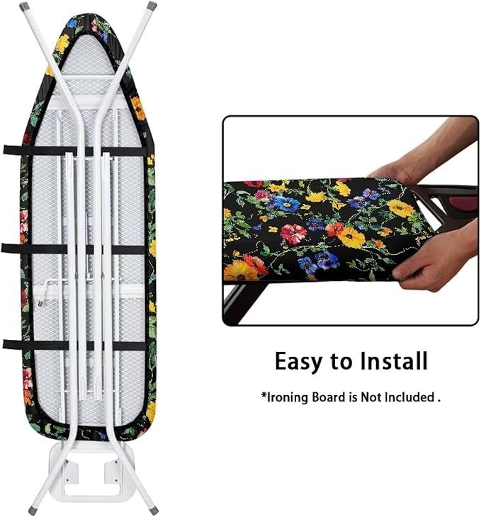 Floral Ironing Board Cover and Pad, Smooth Iron Board Cover, Stain Resistant and Scorch, Easy Installation Ironing Cover