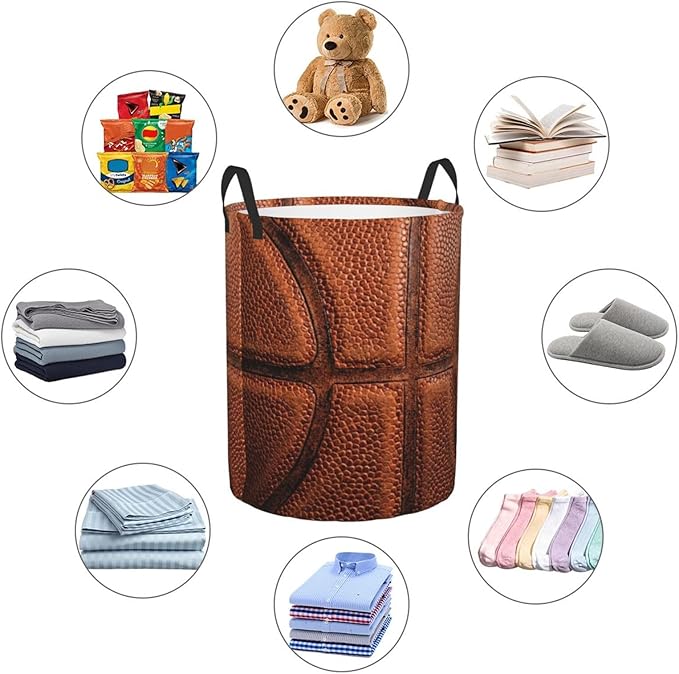 Basketball Round Laundry Hamper Basket Ball Texture Storage Basket Toys Clothes Organizer Bin For Home Bathroom Bedroom Dorm Nursery, 38l