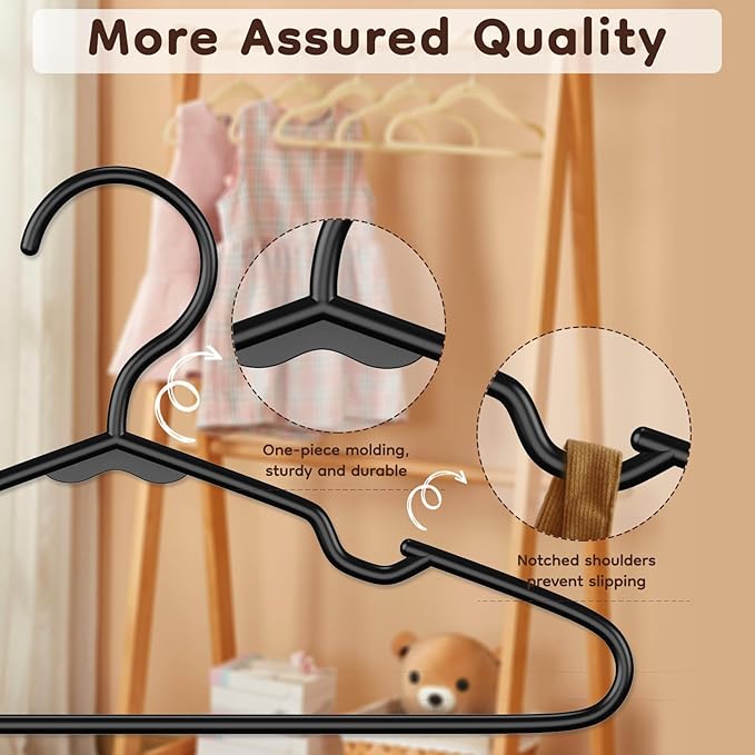 VTRIN Baby Hangers 60 Pack Large Capacity Hard Plastic Kids Hangers Suitable for All Clothes of Infant and Toddler, Such as Short, Shirts and Thick Coats, Children Hangers for Kids Clothes Black