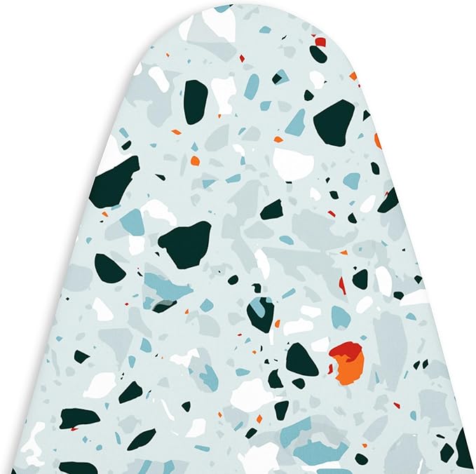 Encasa XO Ironing Board Cover and Pad - Thick 4mm Felt, Heat & Scorch-Resistant, Fits Standard Large Boards 54"x15", Elastic Bungee Cord Tightening, Easy Fit, Stain-Safe Dye, Terrazzo Mint