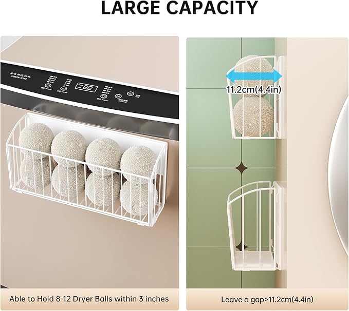 Magnetic Wool Dryer Ball Holder, Magnetic Basket for Laundry Detergent, Magnetic Shelves for Side of Washer Dryer Refrigerator, Laundry Room Organization and Storage (White, L14.96'', W4.41'', H7.2'')