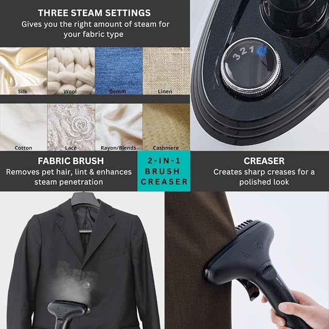 True & Tidy® Commercial Standing Clothes Steamer, Heavy Duty with 90+ mins of Steam Time, For Home and Commercial Use, 1800 watts of Powerful Steam, Wheels for Easy Movement, 3 Steam Settings (White) (Renewed)