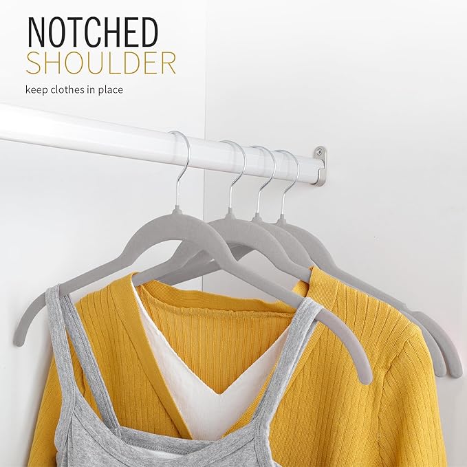 ManGotree 50 Pack Velvet Shirt Hangers for Women, 16.5'' Suit Hangers with 360° Swivel Hook, Non-Slip Coat Clothes Hanger for Tank Top, Shirts, Dress, Blouses, Strappy Dresses (Grey)