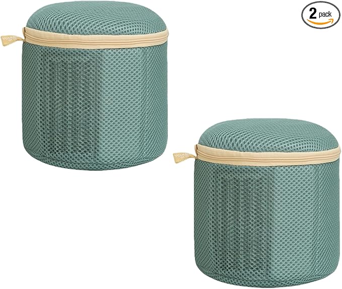 2 Pack Bra Washing Bags for Laundry, Large 7x6in Delicate Underwear Laundry Bags with 3D Structure, Double Frame Support, Soft Side Panels, Thick Mesh(2, Green)