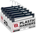 Mainetti Black Plastic Clothes Hangers 20 Pack | 12-Inch Space Saving Hangers with 360 Swivel Metal Hook & Non-Slip Clips | Closet Hangers Ideal for Pants, Skirts, Slacks and Shorts (6012BRSEMN20)