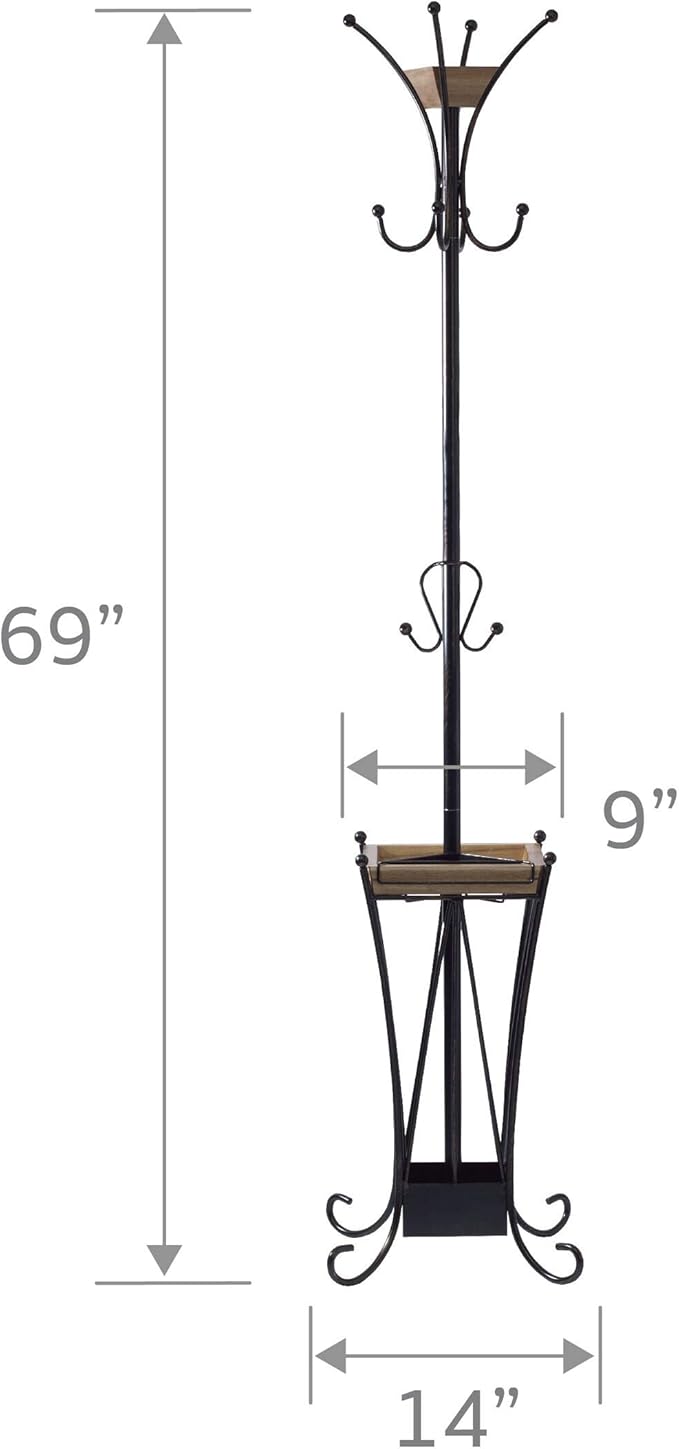 Artesa Coat Rack With Umbrella Stand And Removable Tray, Black - 5215210