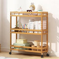 3/4Tier Slim Storage Rolling Cart with Wheel,Wood Storage Trolley Cart,Kitchen Rolling Utility Bamboo Kitchen Slide Out Organizer Rack,Mobile Shelving for Kitchen Bathroom gap(3Tier 60cmwide)