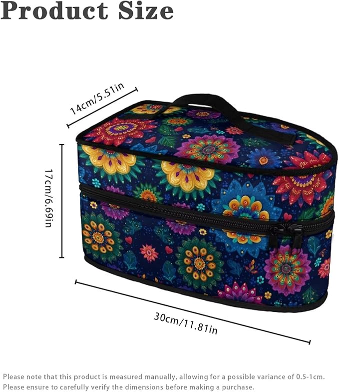 Blue Boho Mandala Print Steam Iron Case Portable Travel Iron Organizer Handheld Steamer Holder with Handle Waterproof Travel Accessories, Case Only