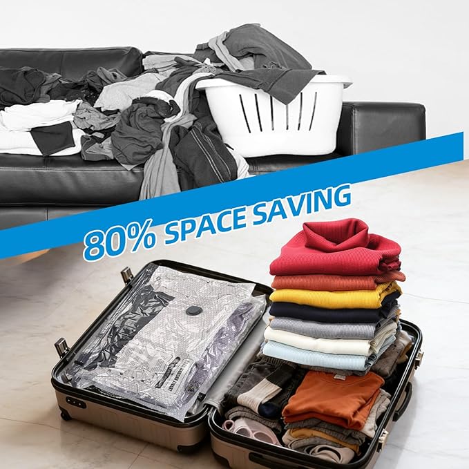12 Pack Vacuum Storage Bags For Travel With Rechargeable Pump, Compression Packing Bags For Clothes & Blanket Storage, Space Saver Bags For Luggage Suitcase, Ideal For Long Haul Flights