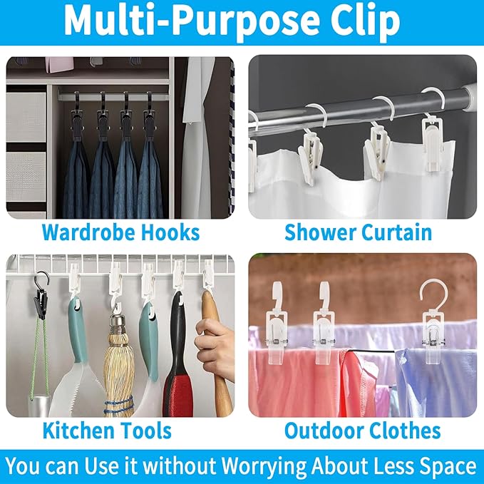 VinBee 20 PCS Laundry Hooks with Clips Super Strong Plastic Home Travel Swivel Hanging Hanger Closet Organizer Clamps Socks Boot Bras Towels for Bathroom Wardrobe Kitchen Office - 4.3 Inches (White)