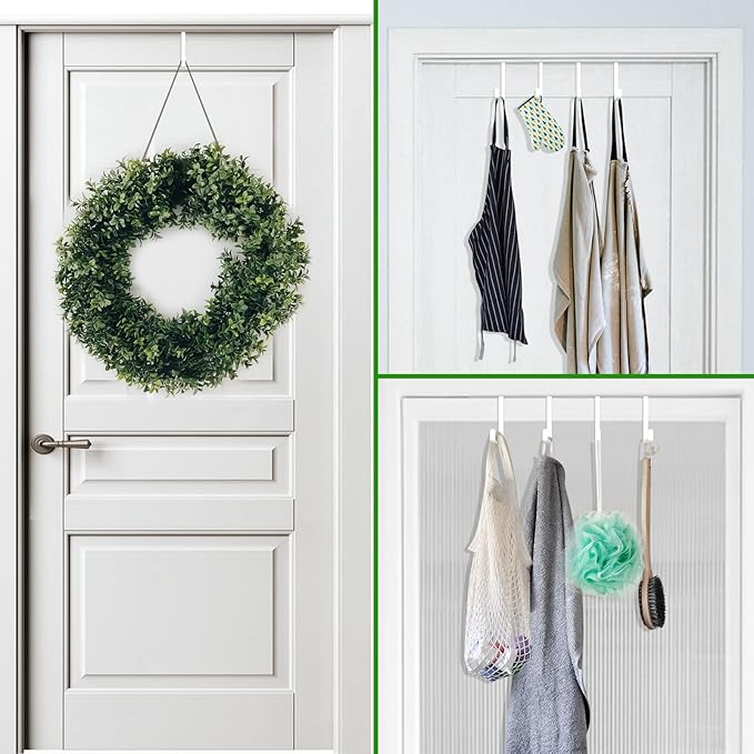 Over The Door Hooks 10 Pack, Z-Shaped Door Hanger Hook Fits The 1 3/8" and 1 3/4" Door Widths, Reversible Metal Door Hooks for Hanging Clothes, Coats, Towels, Shoe Organizers (White)