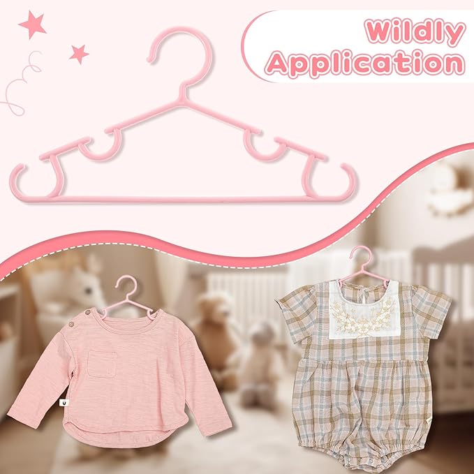 Hsei 60 Pack Pastel Color Kids Nursery Hangers Plastic Baby Hangers Heavy Duty Toddler Hanger for Pants, Coat, Skirts, Closet, Nursery Decor(Pink Color)