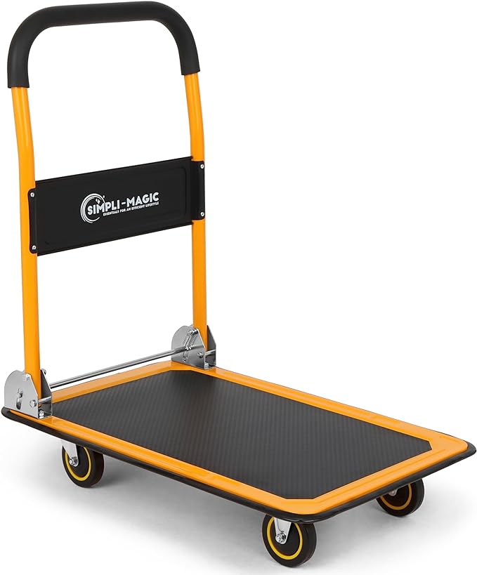 Simpli-Magic Push Cart Dolly, 330 LBS – Foldable Moving Platform Hand Truck – Easy Storage, 360 Degree Swivel Wheels Flat Bed Cart