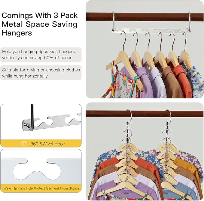 Kids Wooden Hangers 18 Pack,Baby Clothes Hanger with Smooth Finish Natural,Baby Wood Hangers with Non Slip Notches and Anti-Rust 360-degree Swivel Hook,Durable and Strong Wood for Closet