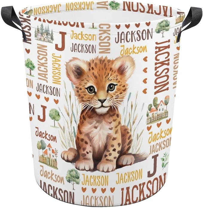 Tiger Laundry Basket,Custom Laundry Hamper with Name,Personalized Tiger Gifts for Boys Girls,Customize Collapsible Laundry Basket for Bedroom Bathroom,S-16.5"x 13.8"