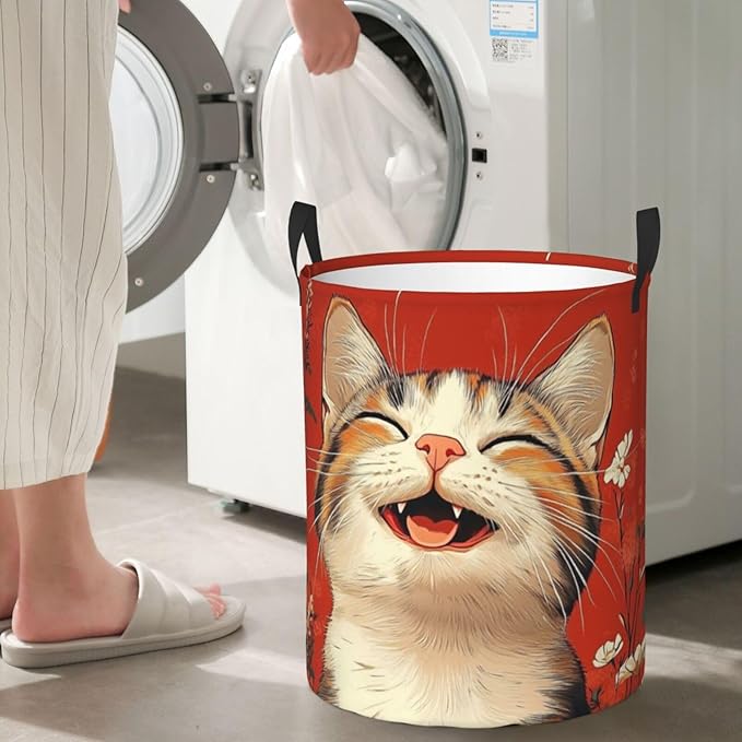 Cute Cat Print Laundry Basket For Storage Bins Gift Baskets Bedroom Clothes Hamper