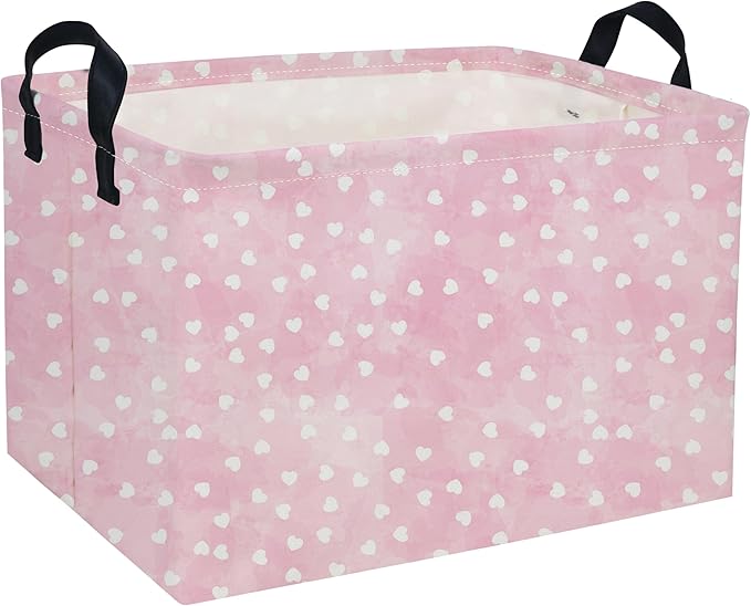 Rectangular Valentine's Day Baskets,Heart Basket,Pink Girls Basket Kids Storage Bin Love Room Decor for Home.(Dreamy Love)