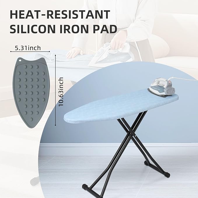 Ironing Board Adjustable Height Folding Ironing Board with Iron Pad, Heat-Resistant Cover, Thick Steel Tube Compact Iron Board (Blue)
