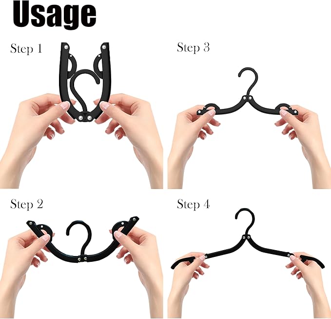 Foldable Travel Hangers Portable Plastic Folding Clothes Hangers Travel Accessories Drying Rack Folding Hangers for Traveling Camping RV Cruises Dormitory School Hotel (8, Black)