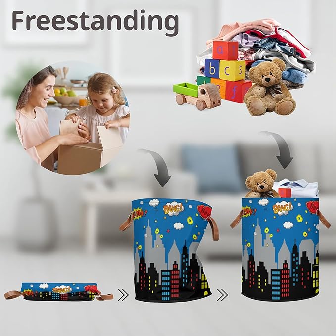 Boys Laundry Hampers for Bedroom Spider Web Collapsible Sturdy Dirty Clothes Basket with Handles for Kids Room Bathroom Living